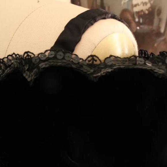 1980's Algo-Ettes Black Velvet Lace and Sequin Trimmed Dress - Picture 3 of 5